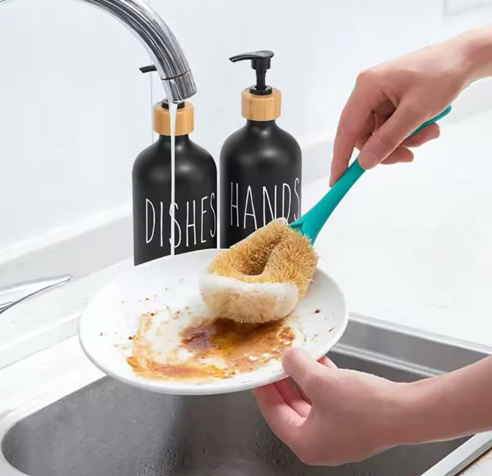 Bathroom Hand Soap Dispenser With Bamboo Tray, Kitchen Dish Soap Dispenser, Empty Facial Cleanser Refillable Bottle, Hand Sanitizer Press Subpack Bottle