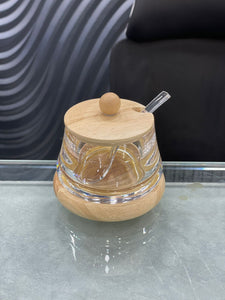 Bamboo Acrylic Sugar Pot With Spoon, Wooden Style Sugar Pot, Transparent Kitchen Bamboo Sugar Pot