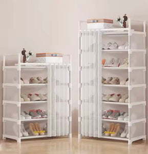 Dustproof Shoe Rack With Curtain, Stackable Multilayer Shoe Rack, Space Saving Footwear Organizer, Shoe Rack Organizer Cabinet With Curtain