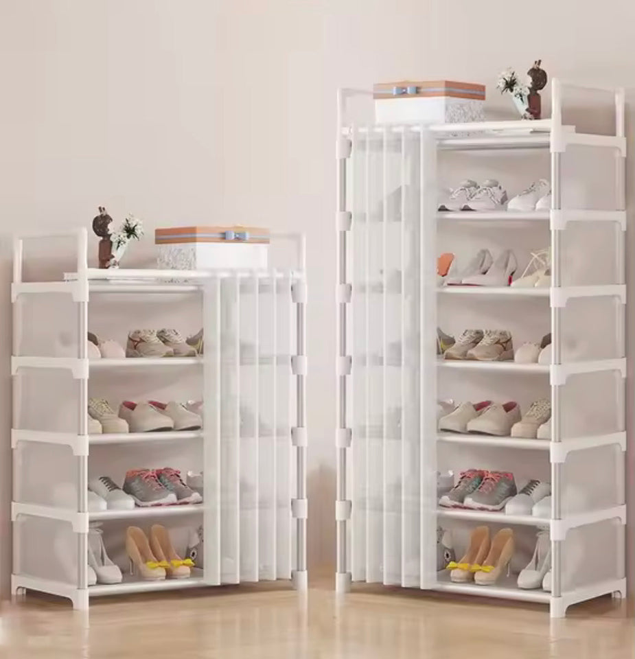 Dustproof Shoe Rack With Curtain, Stackable Multilayer Shoe Rack, Space Saving Footwear Organizer, Shoe Rack Organizer Cabinet With Curtain