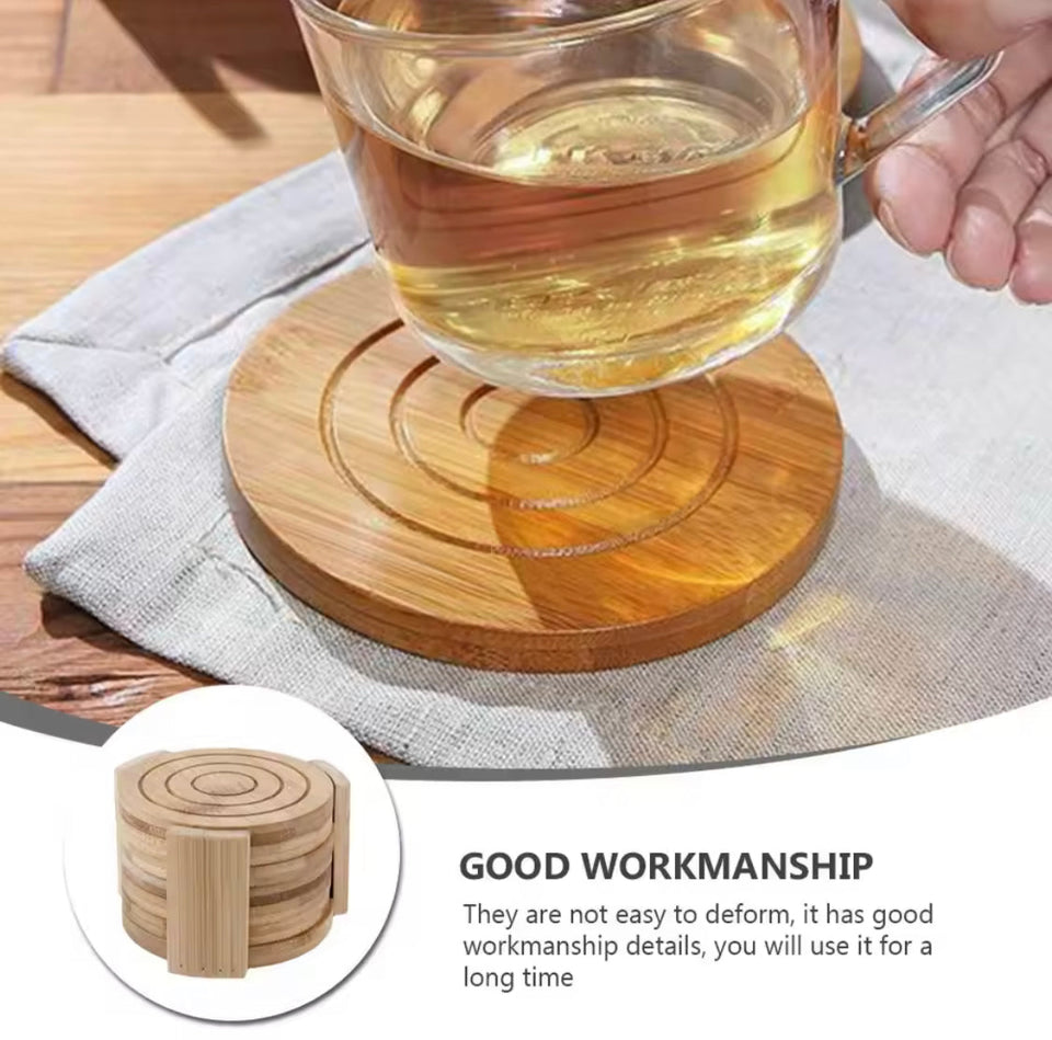 7Pcs Bamboo Cup Insulated Table Mats, Household Drink Cup Pads Protection, Tea Cup Table Holder