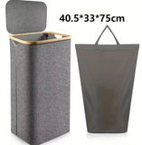 Foldable Laundry Basket With Lid, Bamboo Laundry Basket With Inner Bag, Bedroom Storage Box, Bathroom Dirty Clothes Basket