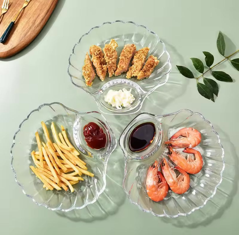 Transparent Shell Shaped Dumpling Dish, Stackable Heat Resistant Food Compartment Tray, Creative Dried Fruit Snack Plates