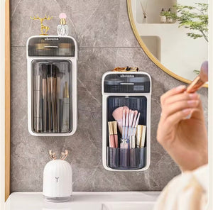 Rotating Wall Mounted Cosmetic Organizer, Multi Use Wall Mount Makeup Brushes Storage Rack, Rotating Makeup And Brushes Wall Mounted Vanity, Plastic Bathroom Vanity Organizer