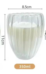 350ml Ripple Glass Coffee Mug, Double Wall Tea Milk Cup, Heat Resistant Juice Mug