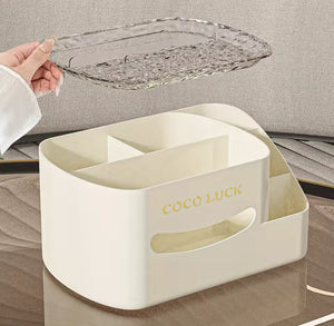 Cosmetic Organizer With Tissue Box, Multifunctional Cosmetic Display Cases with Tissue Box, Makeup Sundries Storage Organizer