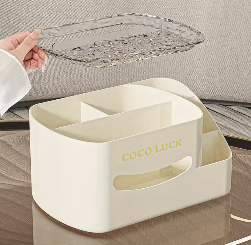 Cosmetic Organizer With Tissue Box, Multifunctional Cosmetic Display Cases with Tissue Box, Makeup Sundries Storage Organizer