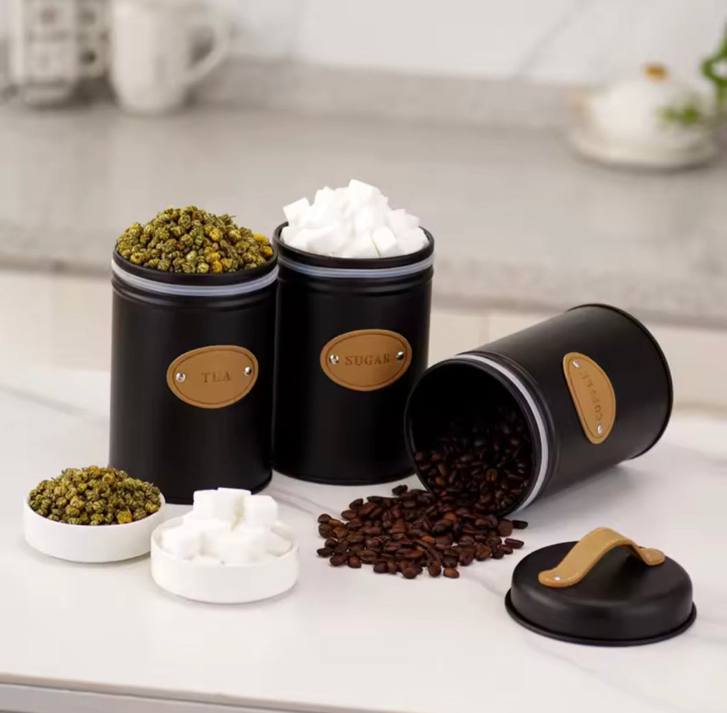3pcs Reusable Spice Storage Jar With Lid, Moisture Proof Kitchen Storage Airtight Cans, Coffee Beans Tea Snacks Sealed Container, Seasoning Bottle Spice Jars, Stainless Steel Kitchen Storage Pots
