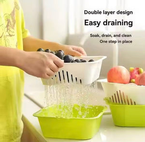 2 In 1 Plastic Drainage Basket, Square Fruit and Vegetable Filter Basket, Fruits And Vegetables Strainer Basket With Cover