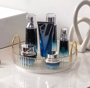 360° Rotating Cosmetic Display Case, Multifunctional Crystal Rotating Tray, Detachable Skincare Holder Rack