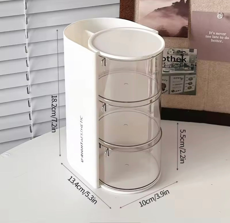 2 In 1 Rotating Cosmetic Storage Box, Transparent Multi Layer Rotating  Makeup Storage Rack, Multifunctional Storage Box