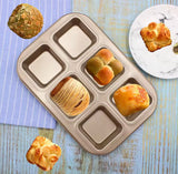 6 Grid Mini Loaf Pan for Baking, Mini Square Cake Mold, One Bite Size Brownie Pan