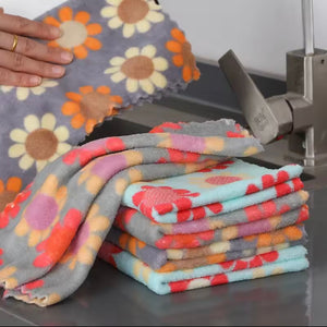 Set Of 5 Kitchen Cleaning Cloth, Soft Absorbent Dishcloth, Coral Fleece Wiping Towel Rags