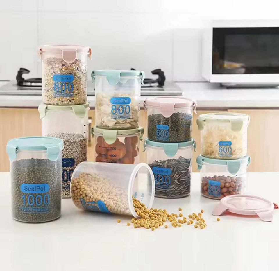 Plastic Transparent Airtight Jar, Transparent Plastic Cereal Cans, Kitchen Multigrain Sealed Jars, Refrigerator Storage Organizer