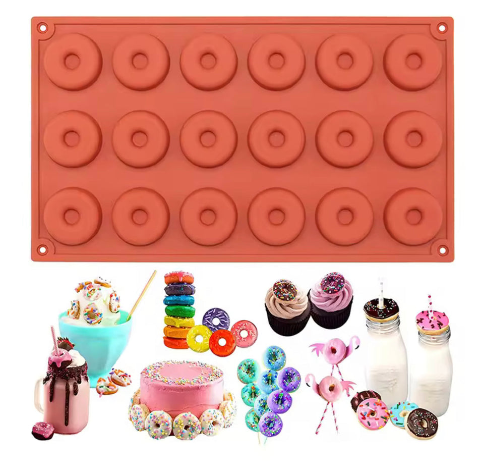 Mini Silicone Donut Chocolate Molds, 18 Grids 3D Silicone Donuts Molds, Pastry Decorating Molds