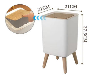 Wooden Pattern Trash Can, Creative Kitchen Dust Bin With Press Cover, Living Room Toilet Garbage Container, Foot Imitation Wood Rubbish Can, Bathroom Kitchen Garbage Bucket