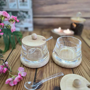 Bamboo Acrylic Sugar Pot With Spoon, Wooden Style Sugar Pot, Transparent Kitchen Bamboo Sugar Pot