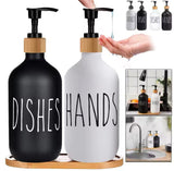 Bathroom Hand Soap Dispenser With Bamboo Tray, Kitchen Dish Soap Dispenser, Empty Facial Cleanser Refillable Bottle, Hand Sanitizer Press Subpack Bottle