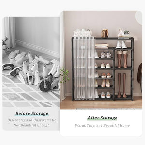 Dustproof Shoe Rack With Curtain, Stackable Multilayer Shoe Rack, Space Saving Footwear Organizer, Shoe Rack Organizer Cabinet With Curtain