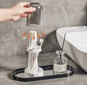 Portable Toothbrush Holder With Mouthwash Cup, Toothpaste  Storage Shelf, Toothbrush Holder With Dust Cover, Toiletries Bathroom Organizer
