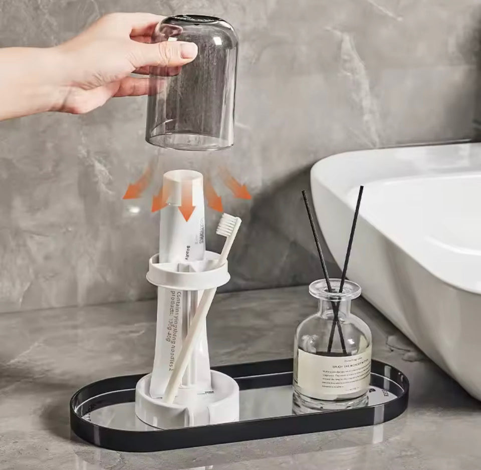 Portable Toothbrush Holder With Mouthwash Cup, Toothpaste  Storage Shelf, Toothbrush Holder With Dust Cover, Toiletries Bathroom Organizer