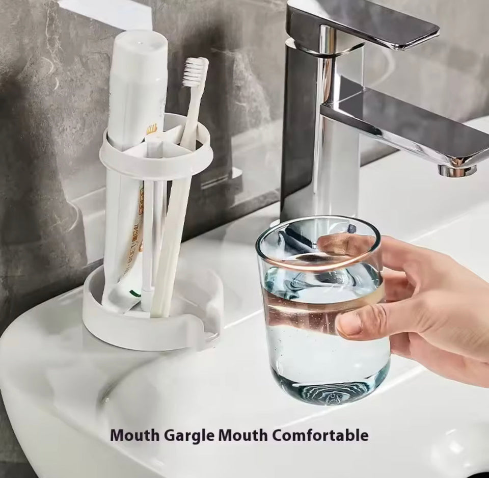 Portable Toothbrush Holder With Mouthwash Cup, Toothpaste  Storage Shelf, Toothbrush Holder With Dust Cover, Toiletries Bathroom Organizer