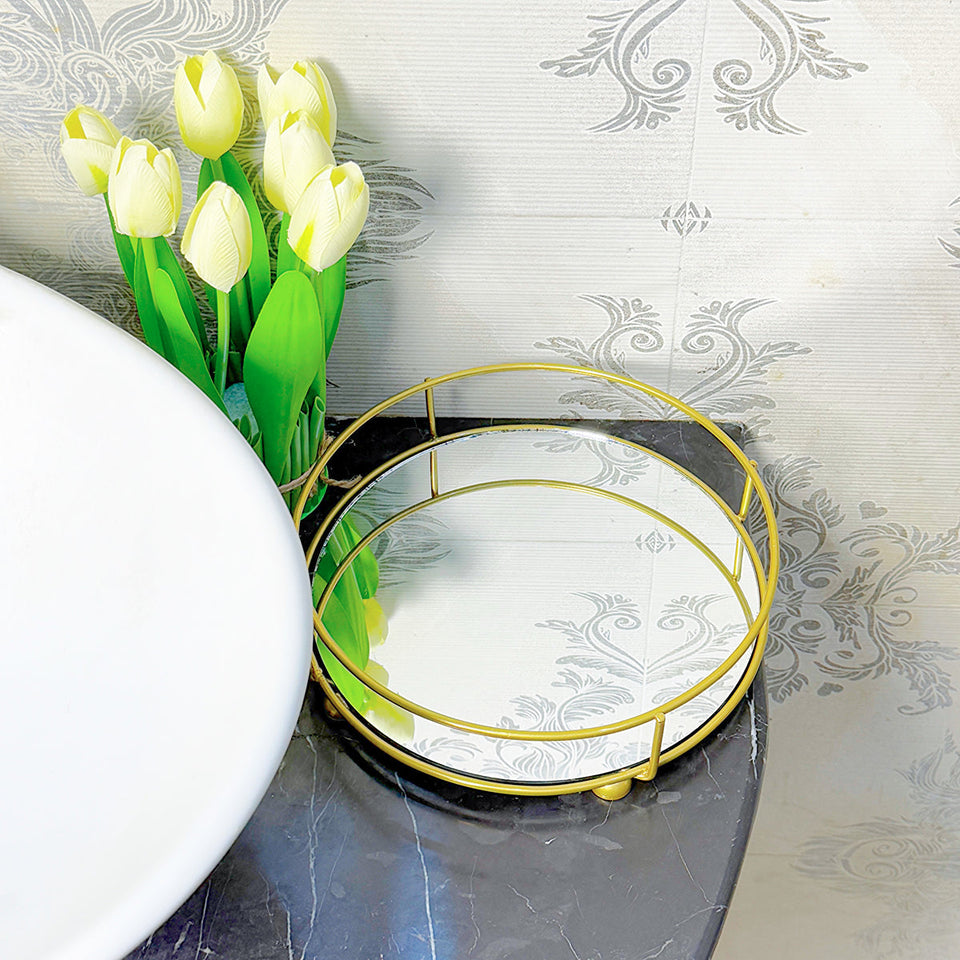 Classy Golden Vanity Display, Multipurpose Cosmetic Jewellery Tray, Kitchen Seasoning Organizer Tray