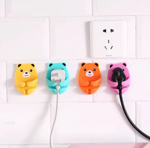 Set Of 4 Bear Plug Bracket Punch Free Hooks, Punch Free Power Plug Socket Holder, Wall Mounted Power Strip Holder