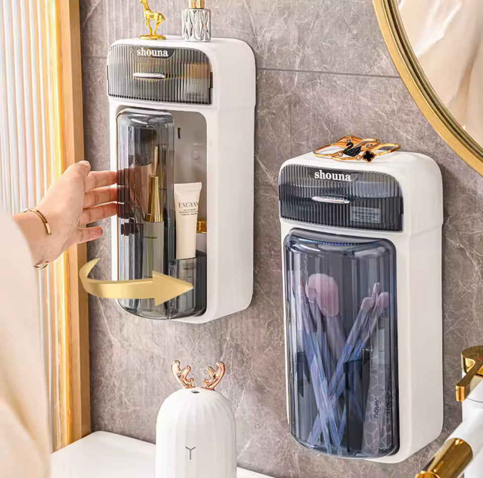 Rotating Wall Mounted Cosmetic Organizer, Multi Use Wall Mount Makeup Brushes Storage Rack, Rotating Makeup And Brushes Wall Mounted Vanity, Plastic Bathroom Vanity Organizer