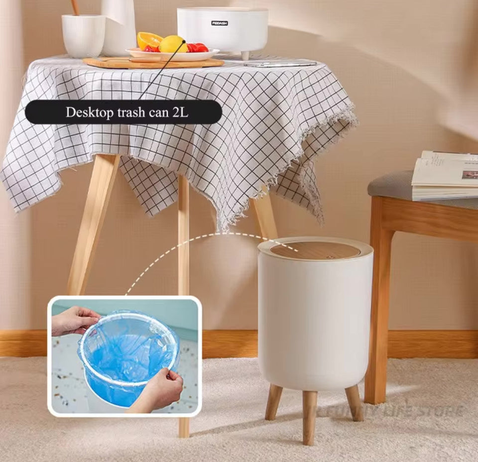 Wooden Pattern Trash Can, Creative Kitchen Dust Bin With Press Cover, Living Room Toilet Garbage Container, Foot Imitation Wood Rubbish Can, Bathroom Kitchen Garbage Bucket