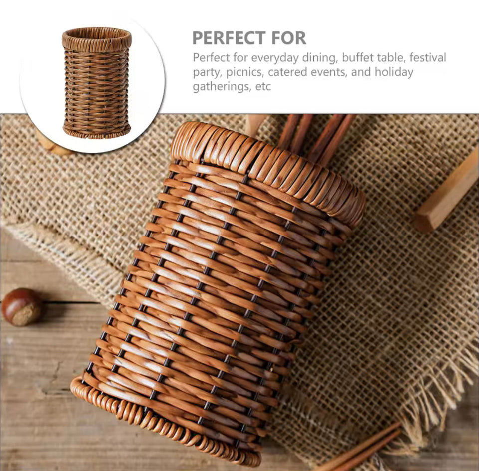 Imitation Rattan Chopstick Holder, Cutlery Utensil Organizer, Spoon Fork Chopsticks Storage Rack, Kitchen Cutlery Storage