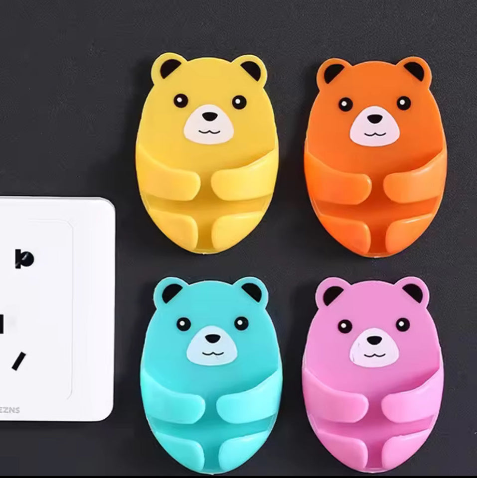 Set Of 4 Bear Plug Bracket Punch Free Hooks, Punch Free Power Plug Socket Holder, Wall Mounted Power Strip Holder