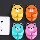 Set Of 4 Bear Plug Bracket Punch Free Hooks, Punch Free Power Plug Socket Holder, Wall Mounted Power Strip Holder