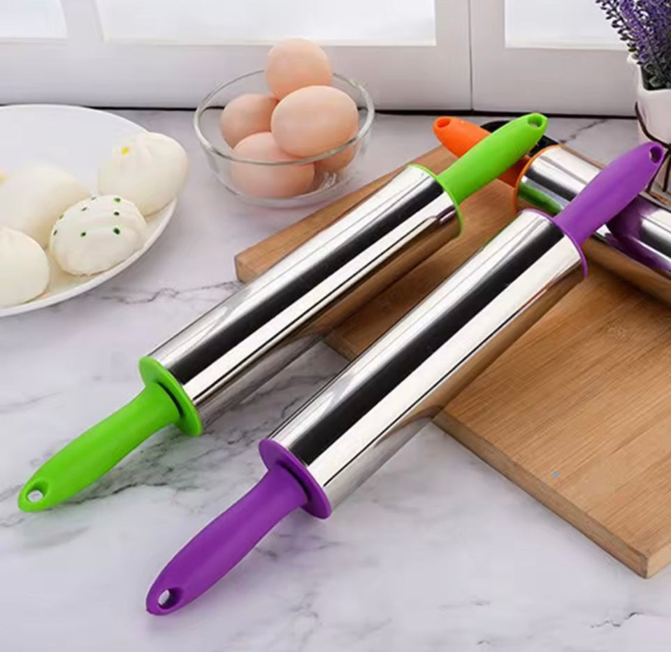 Durable Stainless Steel Dough Roller, Dumpling Skin Pressing Flour Stick Baking Tool, Kitchen Roti Belan, Non Stick Surface Baking Roller, Kitchen Cooking Accessories