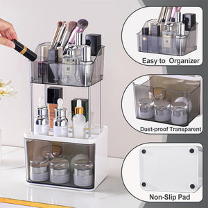 2 Layer Makeup Organizer Countertop, Skincare And Makeup Organizer, Bathroom Counter Organizer, Anti-Slip Dustproof Exquisite Vanity Organizer