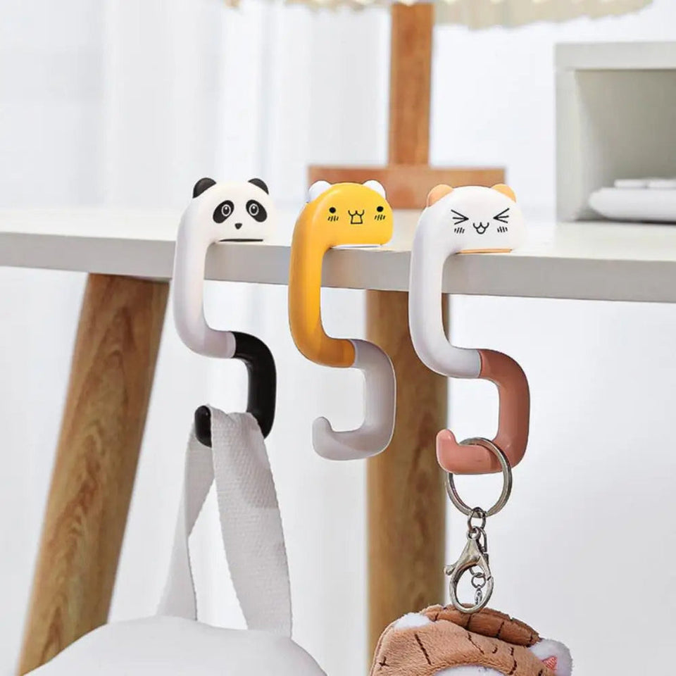 Cartoon Shape Portable Bag Hook, Bracket Punch Free Hooks, Weight Bearing Desktop Hooks, Foldable Cartoon Animal Hooks