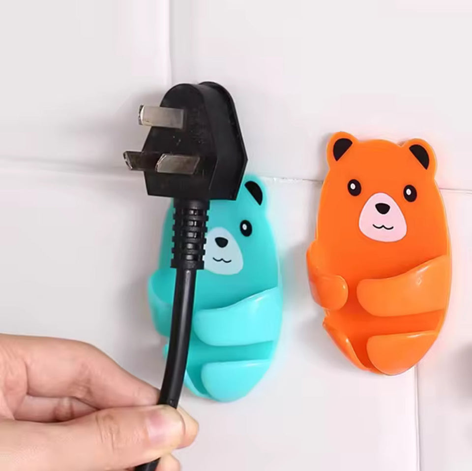 Set Of 4 Bear Plug Bracket Punch Free Hooks, Punch Free Power Plug Socket Holder, Wall Mounted Power Strip Holder