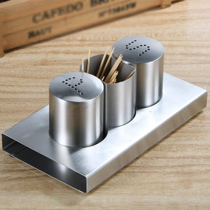 Stainless Steel Salt And Pepper With Stand, Mini Salt And Pepper Shaker Set, Spice And Seasoning Set With Toothpick Container
