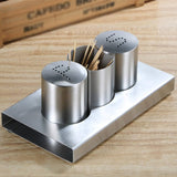 Stainless Steel Salt And Pepper With Stand, Mini Salt And Pepper Shaker Set, Spice And Seasoning Set With Toothpick Container