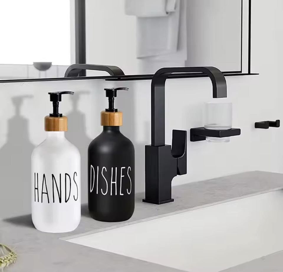 Bathroom Hand Soap Dispenser With Bamboo Tray, Kitchen Dish Soap Dispenser, Empty Facial Cleanser Refillable Bottle, Hand Sanitizer Press Subpack Bottle
