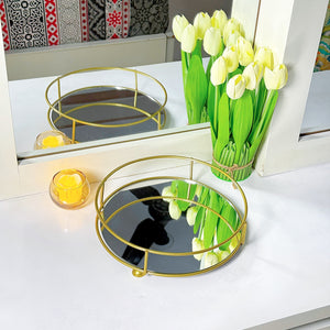 Classy Golden Vanity Display, Multipurpose Cosmetic Jewellery Tray, Kitchen Seasoning Organizer Tray