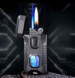Creative Dual Flame Torch Jet Lighter, Grinding Wheel Windproof Metal Lighter, Cigarette Accessories