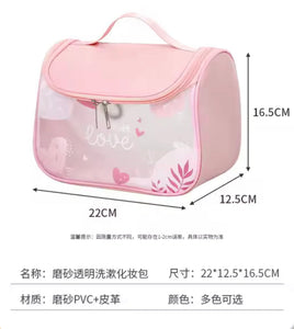 Waterproof Girly Print Toiletry Bag, Large Capacity Transparent Cosmetic Bag With Hook, Travel Portable Makeup Organizer Bag