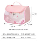 Waterproof Girly Print Toiletry Bag, Large Capacity Transparent Cosmetic Bag With Hook, Travel Portable Makeup Organizer Bag