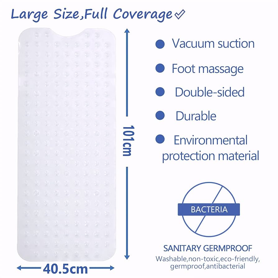 Rectangle PVC Anti Skid Bath Mat, Soft Shower Bathroom  Mat, Suction Cup Non Slip Bathtub Carpet