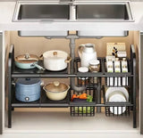 2 Tier Under Sink Organizer, Expandable Cabinet Shelf, Kitchen Under Sink Adjustable Dish Rack, Multifunctional Kitchen Organizer