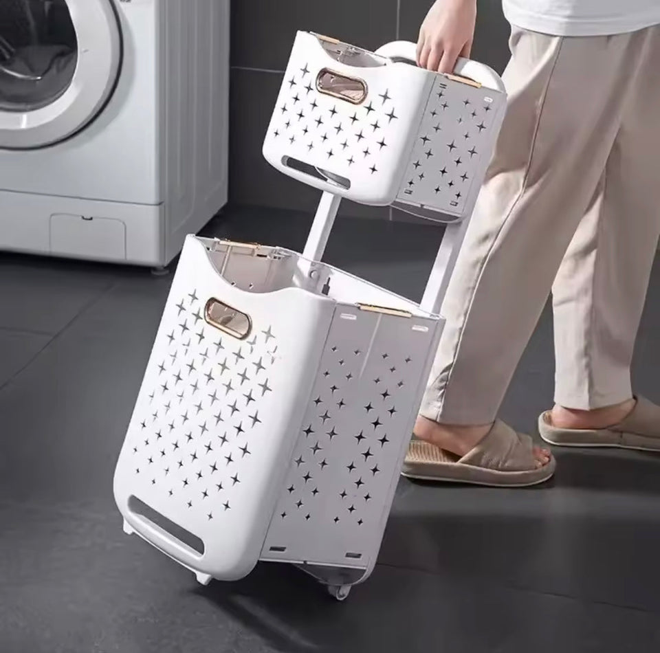 Large Capacity 2 Layers Durable Clothes Basket, Children Clothes Toys Book Storage Organizer, Foldable Laundry Basket, Multifunctional Storage Dirty Clothes Basket