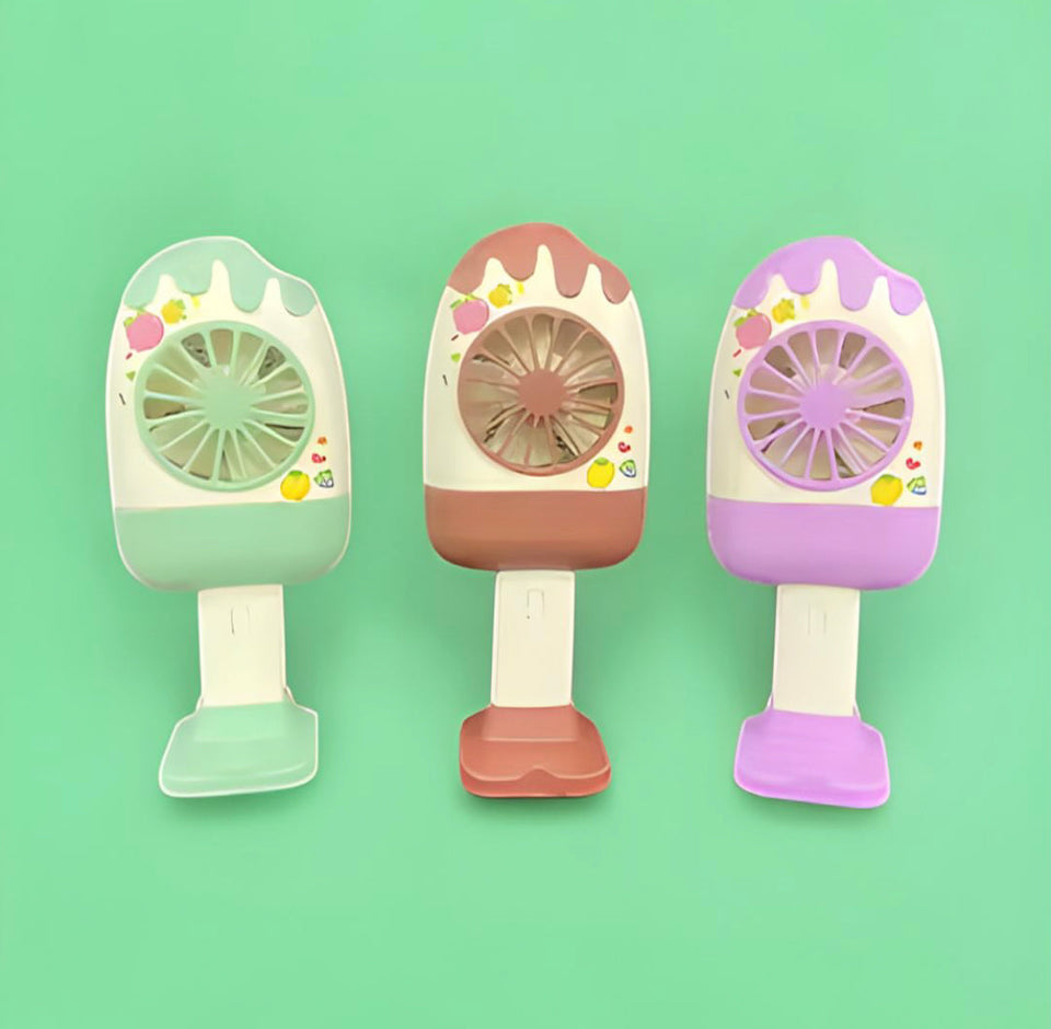 Popsicle Ice Cream Handheld Mini Portable Fan, Rechargeable Ice Cream Mini Hand Fan With Stand, Summer Mini Portable Hand Fan
