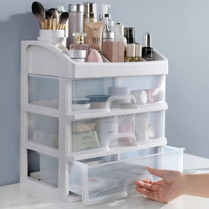 Transparent Beauty Counter, Desktop Sundries Storage Box, Dressing Table Storage Rack, Multifunction Desktop Drawer Jewelry Makeup Holder, Four Layer Three Drawer Plastic Box