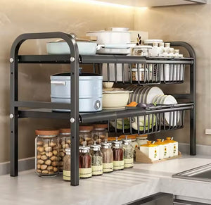 2 Tier Under Sink Organizer, Expandable Cabinet Shelf, Kitchen Under Sink Adjustable Dish Rack, Multifunctional Kitchen Organizer
